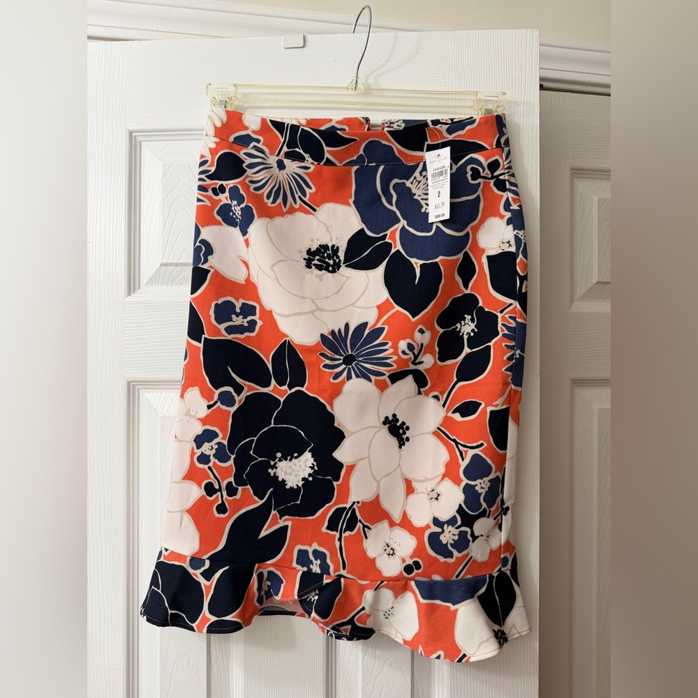 Floral Women's Skirt - Orange and Blue